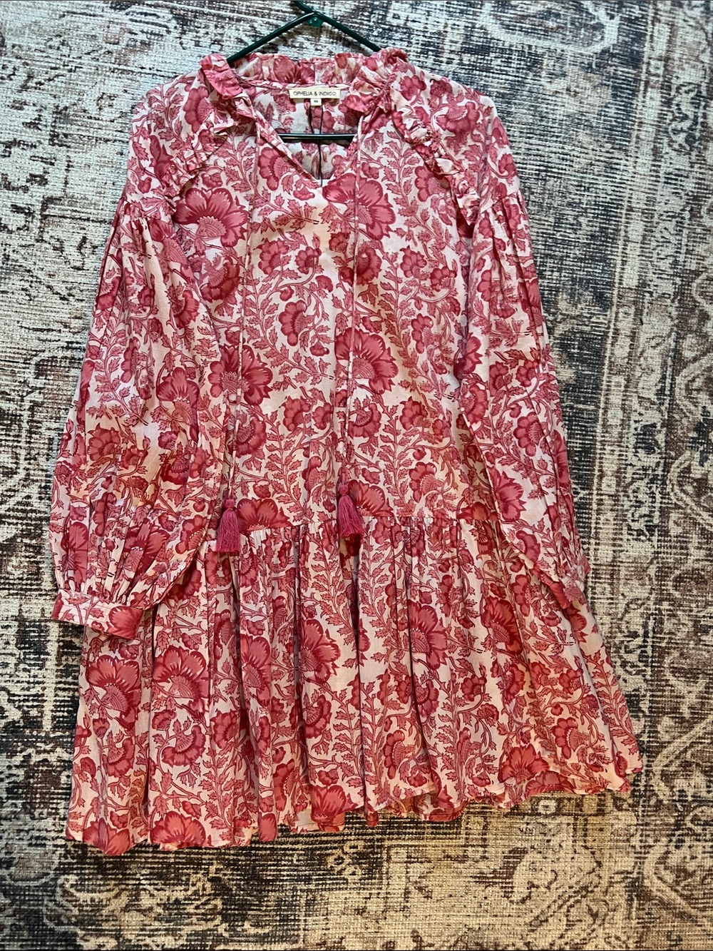 Pink Floral Tiered Tassel Dress